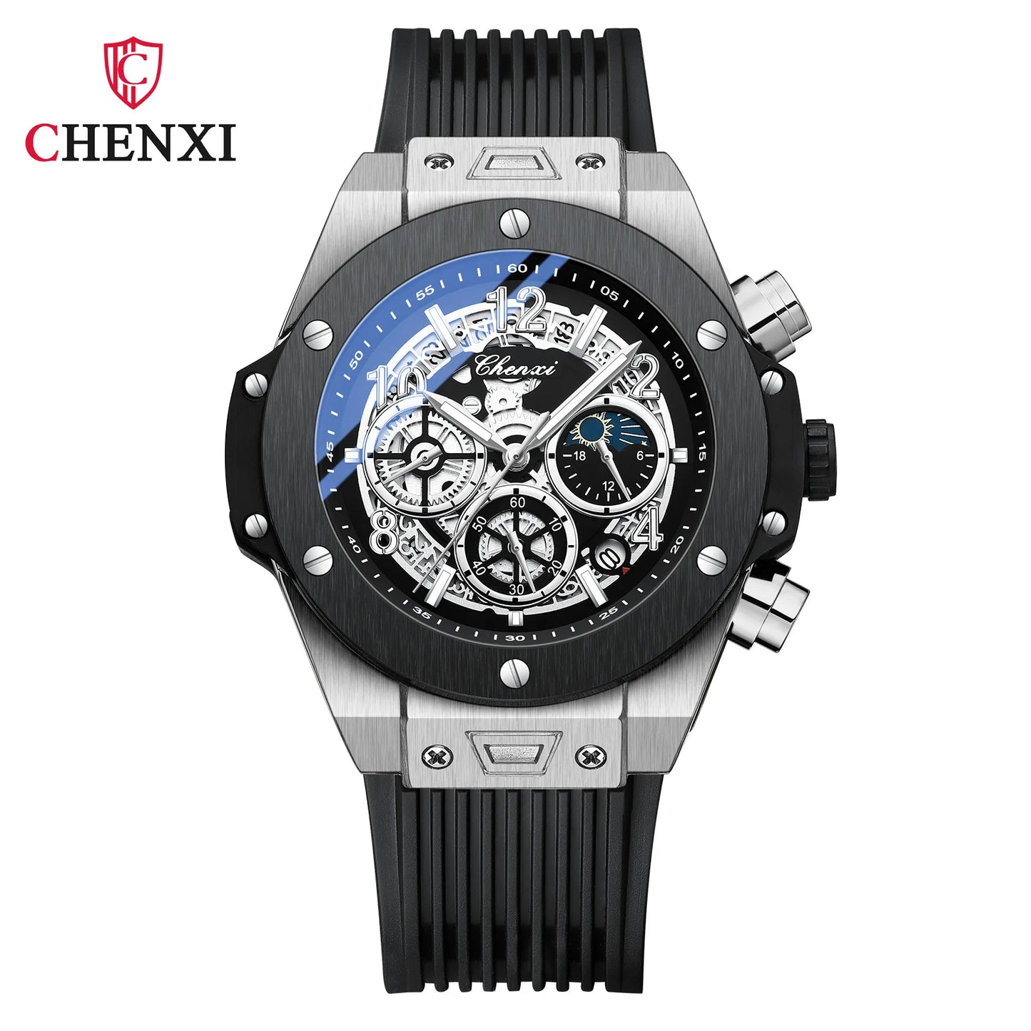 Stylish Big Dial Men's Watch | Multi-Function Rubber Strap