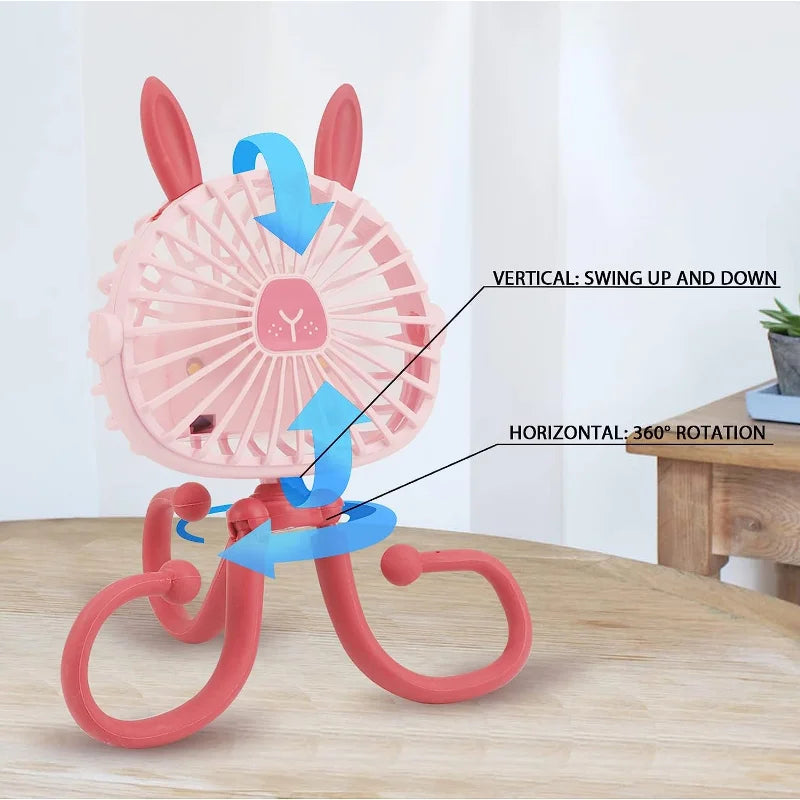 Mini Portable Bunny Stroller Fan | Rechargeable & 360° Rotate