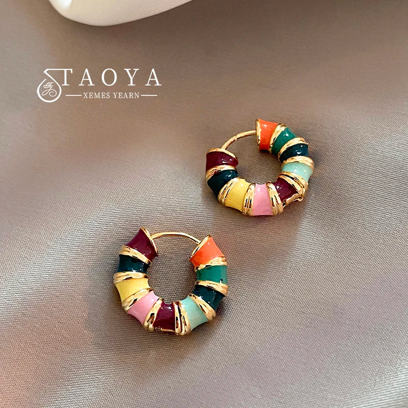 Romantic Retro Enamel Gold Hoop Earrings for Women | Fashion Jewelry