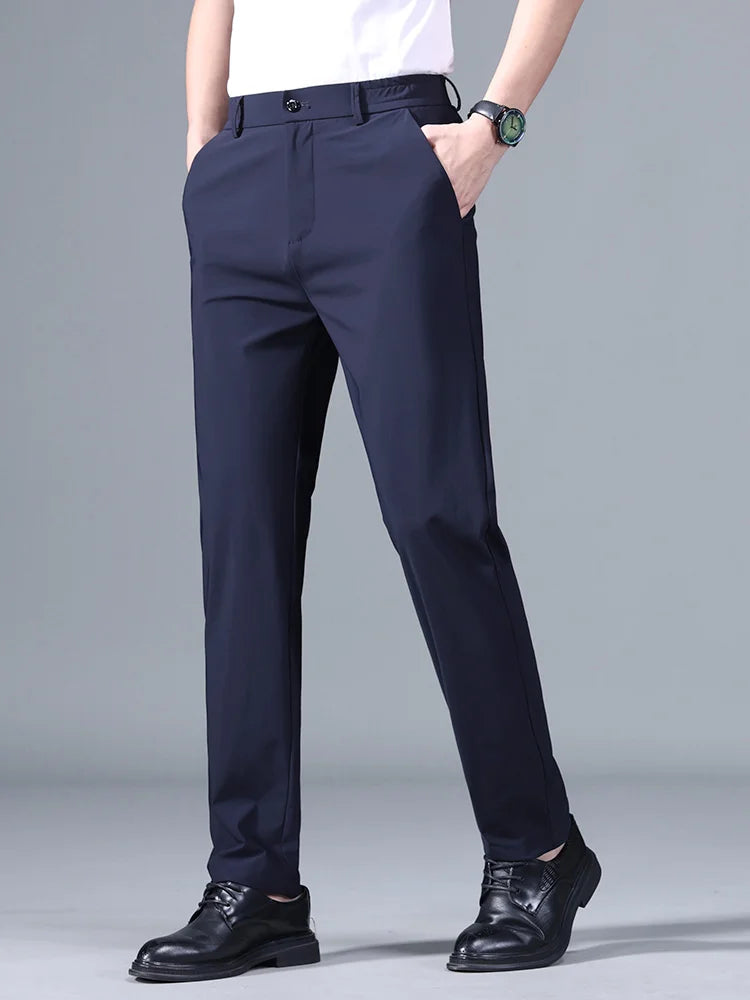 Men's Summer Stretch Smooth Trousers | Casual Business Pants