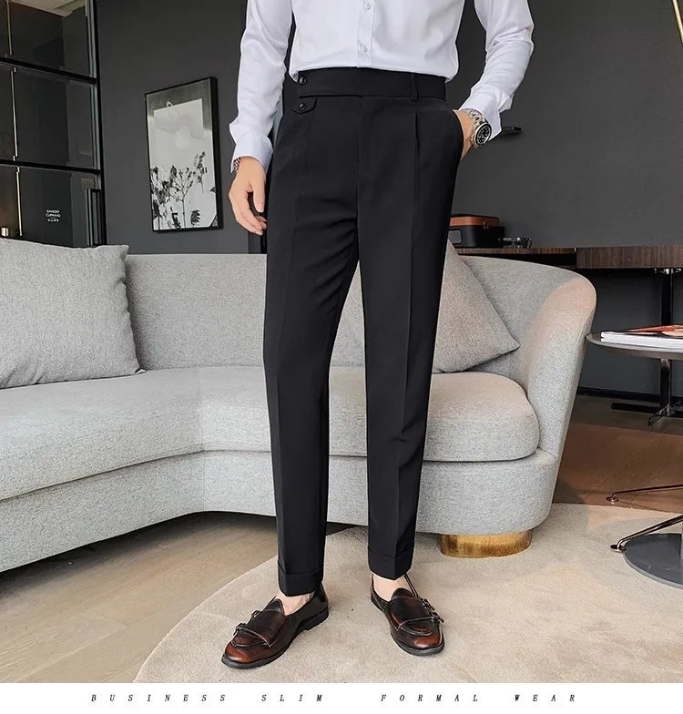 Stylish High Waist Slim Fit Suit Pants for Men | Comfortable Fashion