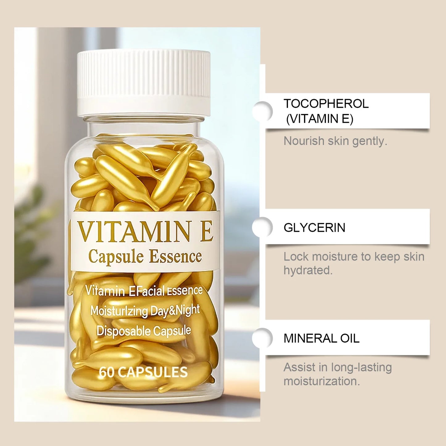 Vitamin E Face Serum Capsules for Deep Hydration and Firming