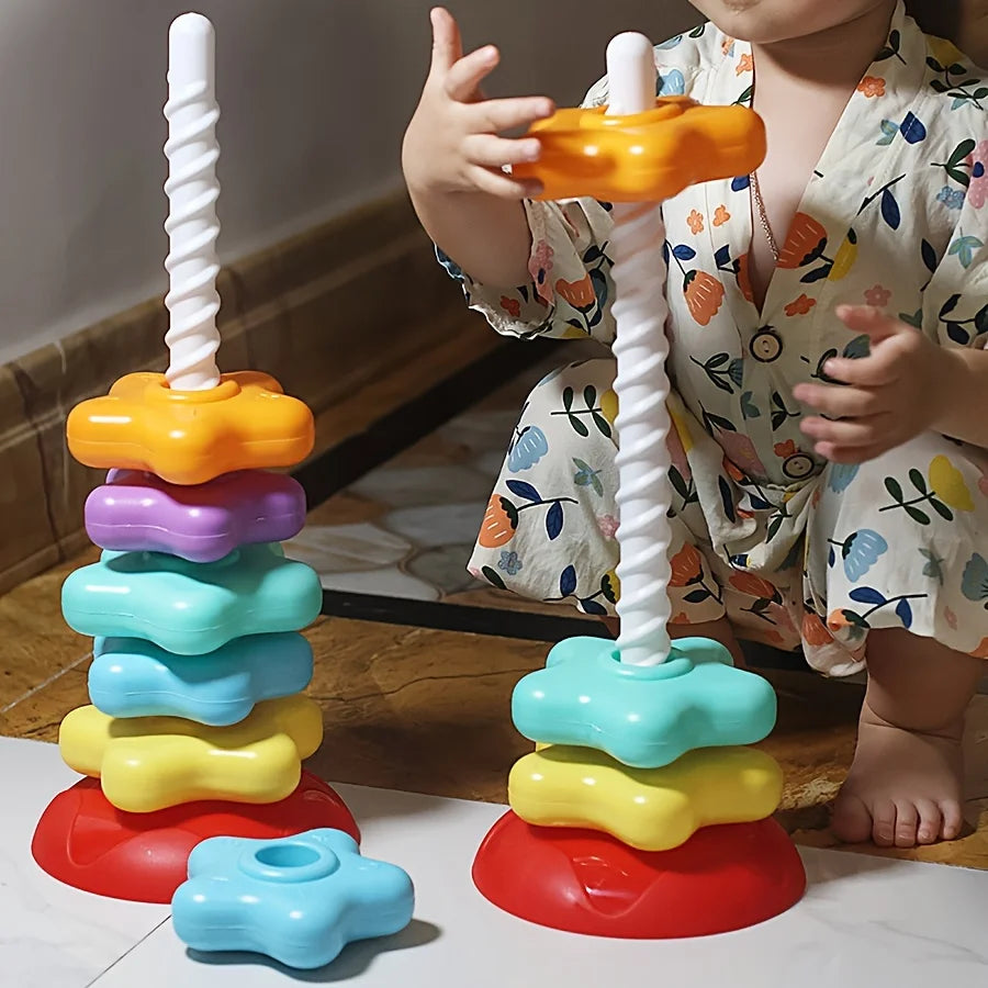 Colorful Montessori Rotating Rainbow Tower Puzzle Toy for Toddlers