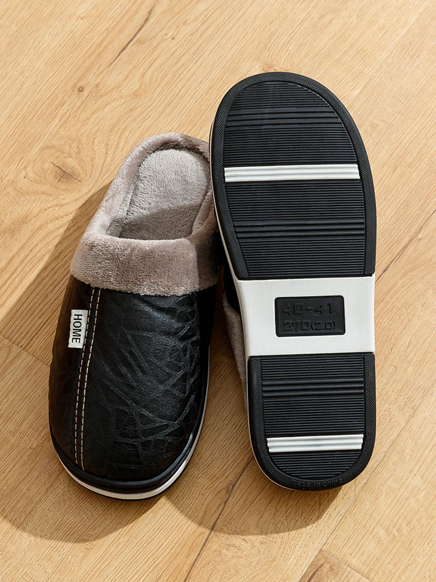 Men's Winter Waterproof PU Slippers | Warm & Comfortable Indoor Shoes