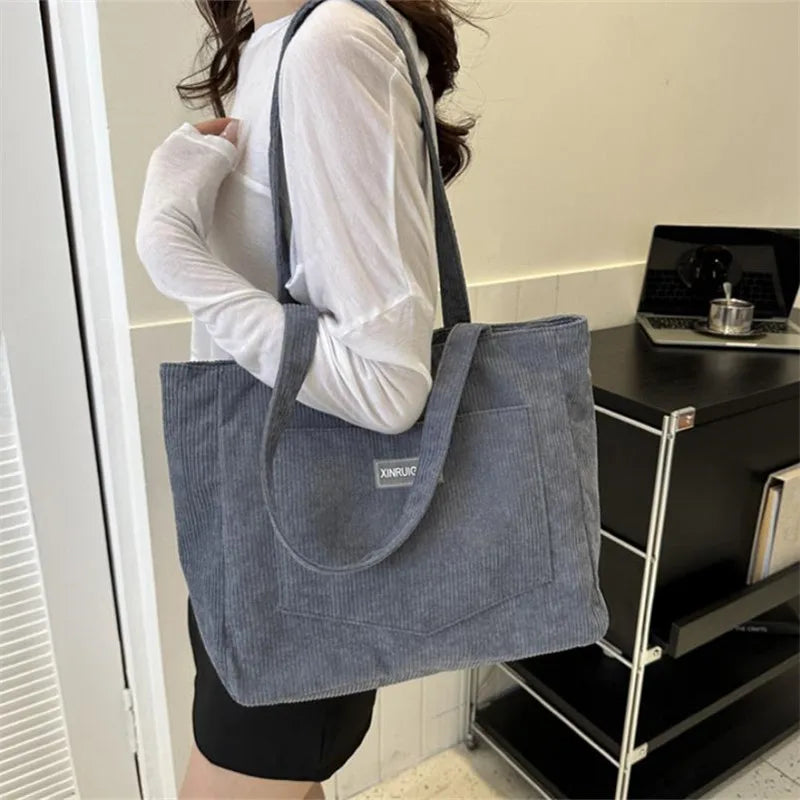 Stylish Women's Corduroy Shoulder Tote Bag | Large Capacity Handbag
