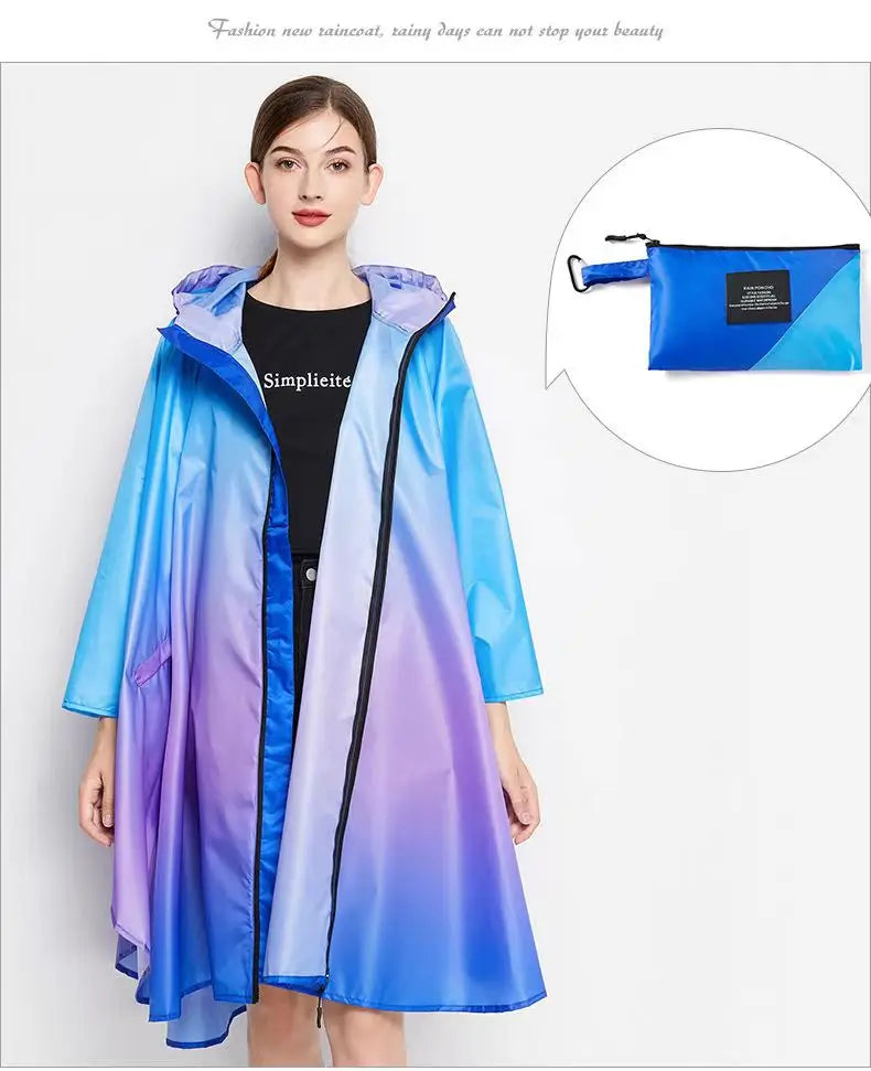 Big Size Women Gradient Color Raincoat | Lightweight Waterproof Cloak