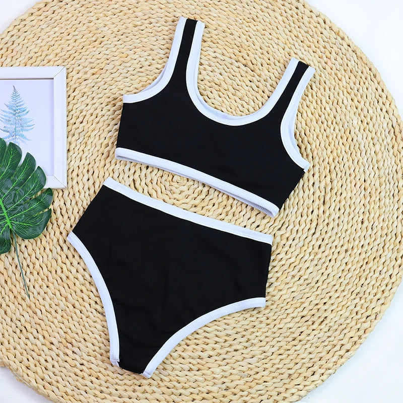 High Waist Women's Swimwear | Luxury Ribbed Two-Piece Bikini Set