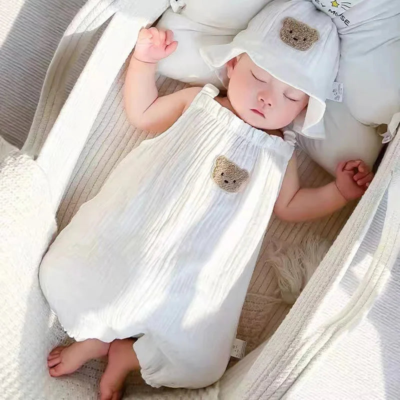 3Pcs Muslin Baby Jumpsuit Set | Stylish Summer Outfit for Kids