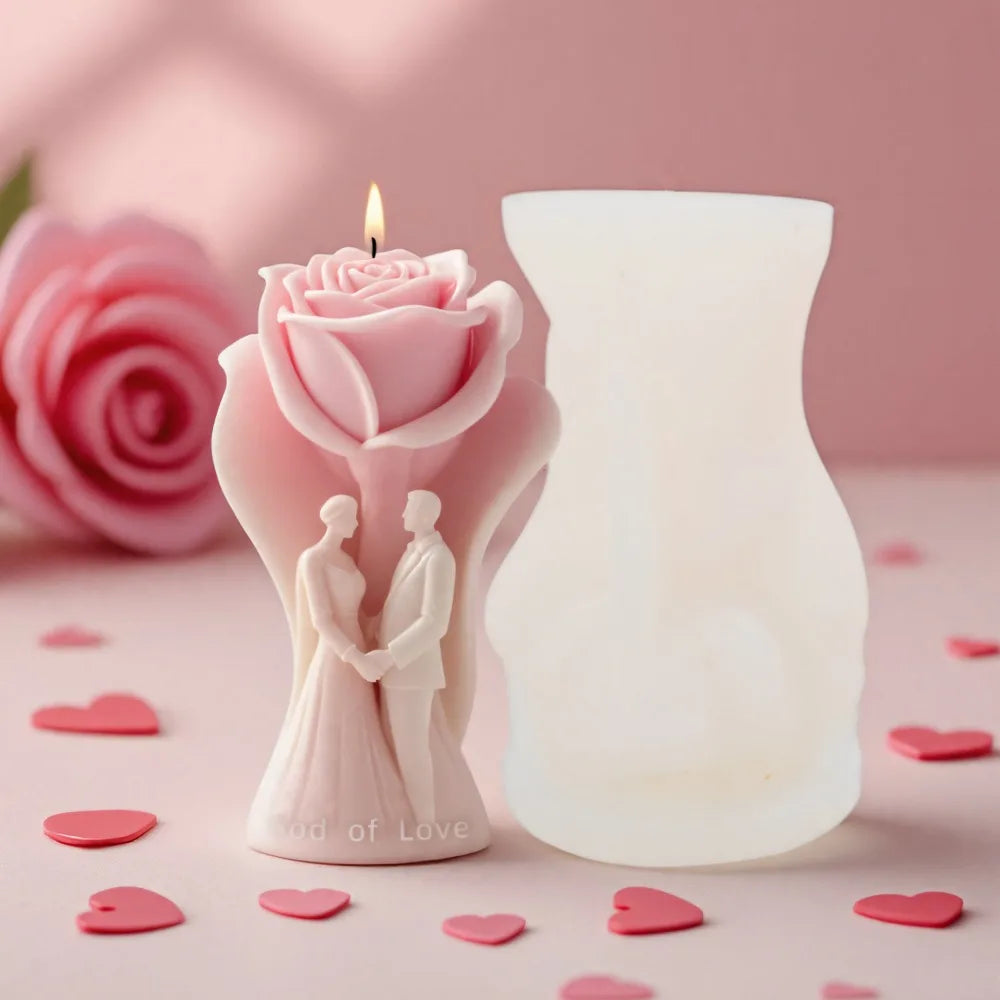 Elegant Rose Bride Groom Sculpture Candle Silicone Mold