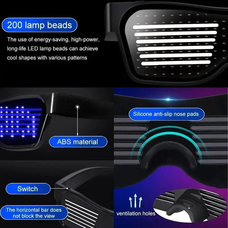 Bluetooth LED Glasses | Rechargeable Smart Glasses for Parties