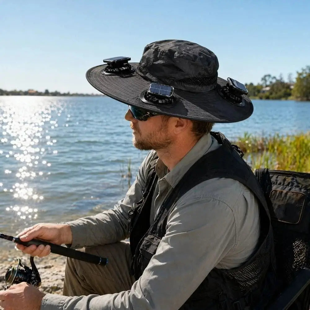 3 Fans Solar Fan Hat | Breathable UV Protection Wide Brim Cap