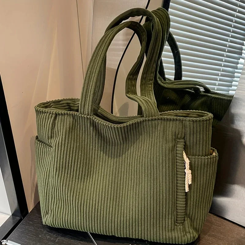 Bolso tote de pana espacioso con cremallera | Bolso de mano elegante