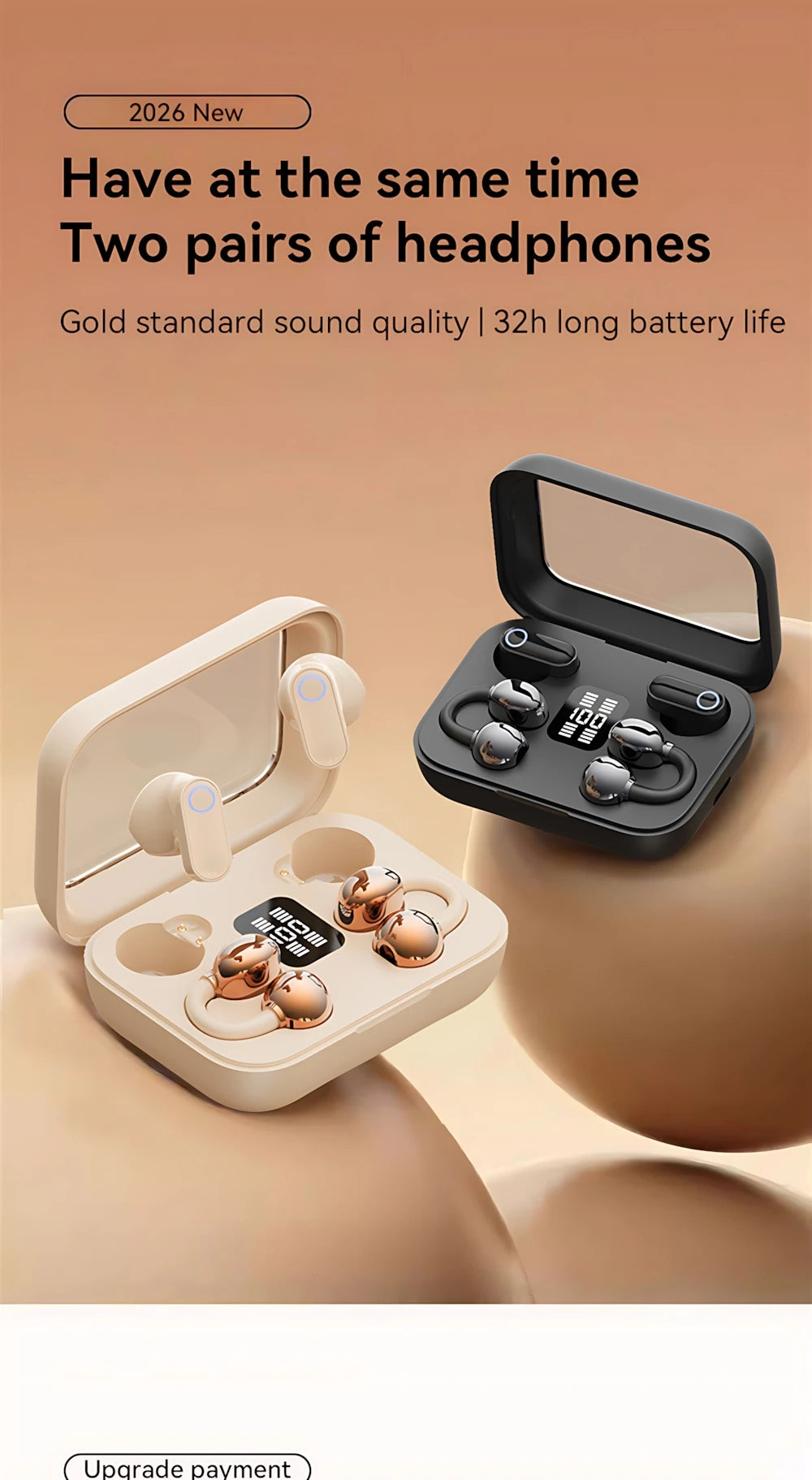 Wireless Earphones Open In-ear Type HIFI Bass 2in1 Bluetooth Headset High-definition Electric Quantity Digital Display Earplugs