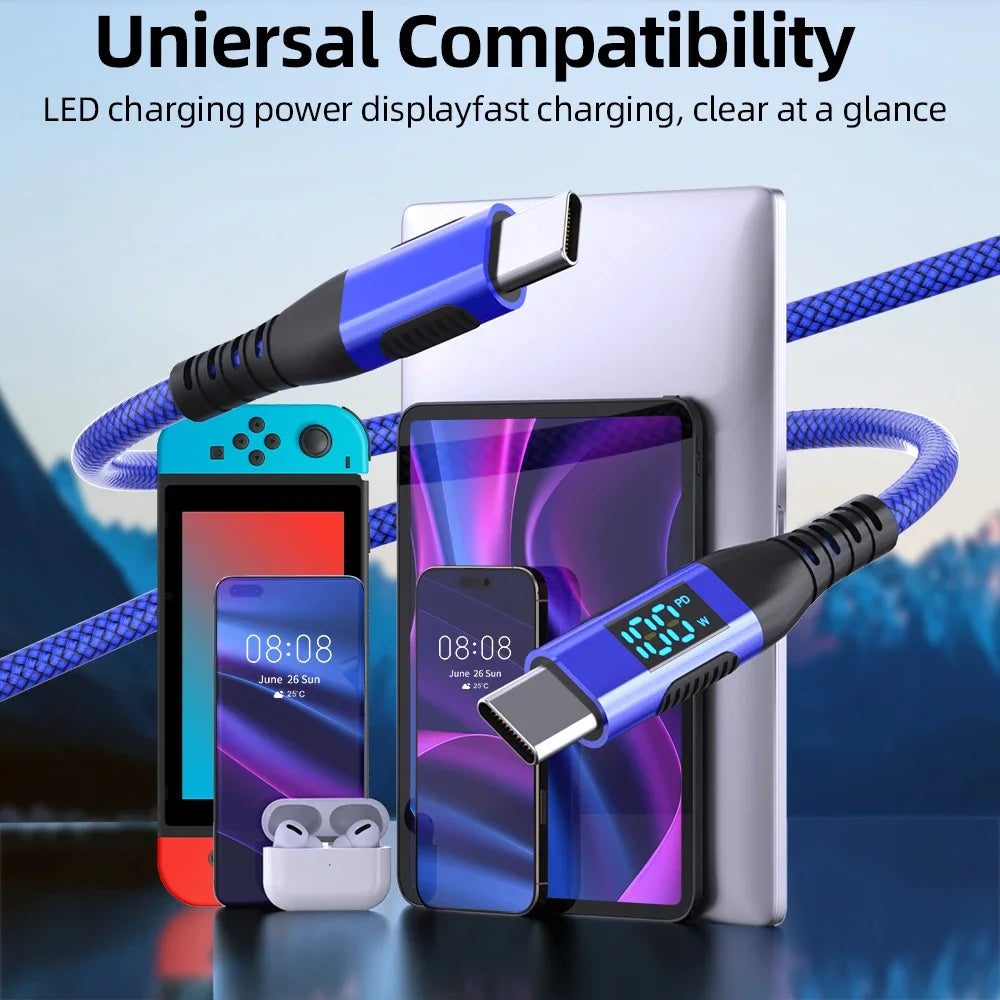 100W PD Fast Charging Type C to C Cable with LED Display