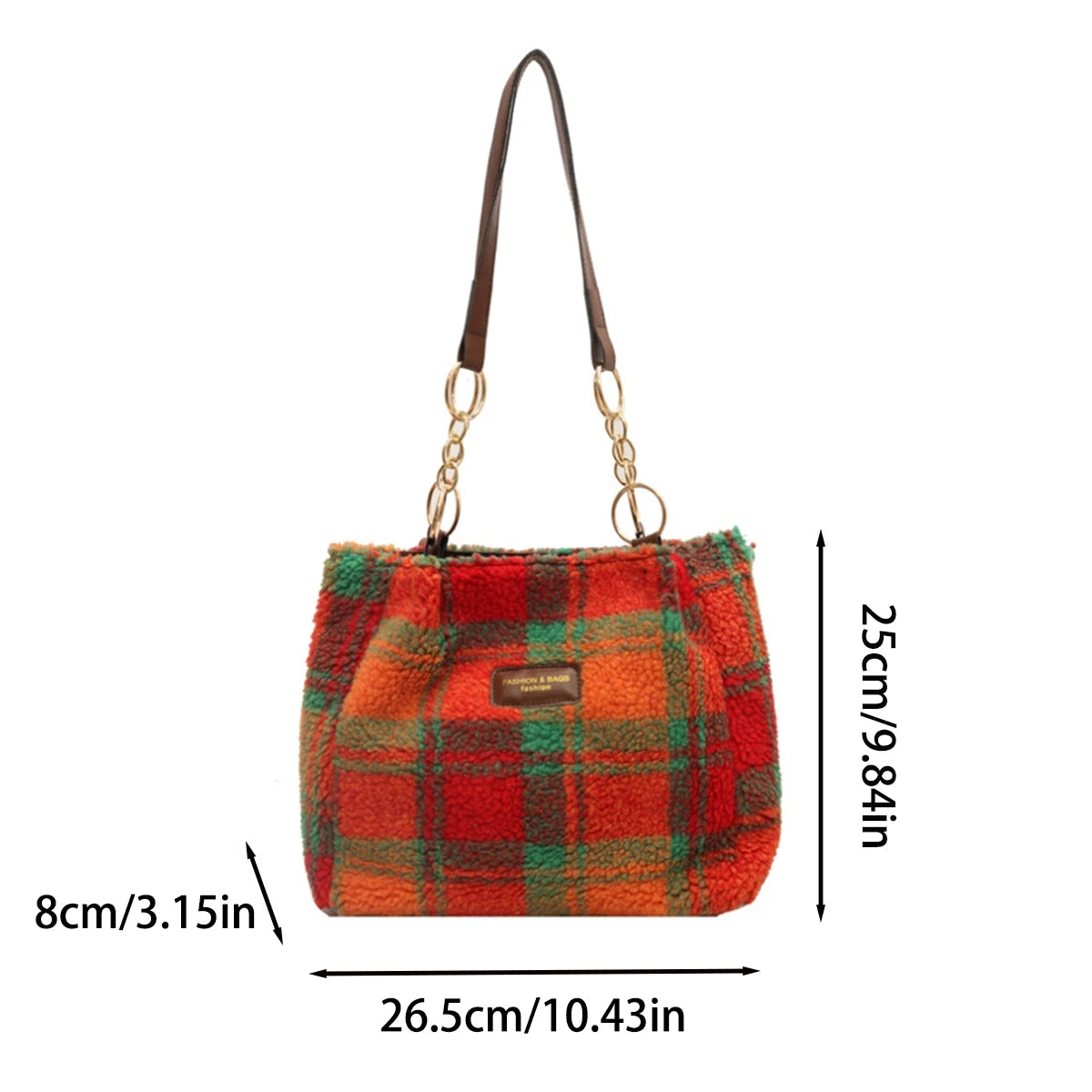Stylish Red Plaid Plush Tote Bag | Versatile Fashion Shoulder Bag