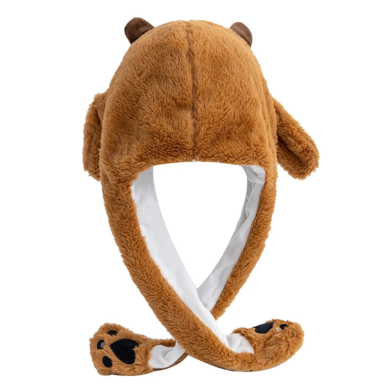 Women's Cute Capybara Ear Moving Beanie | Funny Plush Winter Hat