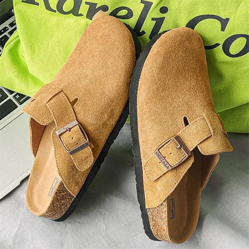 Cow Suede Cork Mules Slippers for All Seasons | Comfortable Clogs