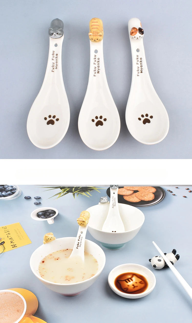 Cute Cartoon Cat Ceramic Rice Bowl | Japanese Style Tableware