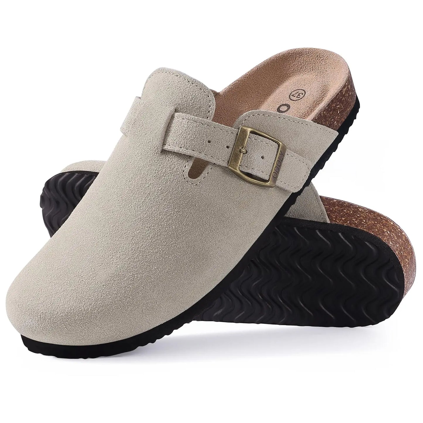 Women's Adjustable Buckle Cork Clogs | Comfortable Suede Slippers