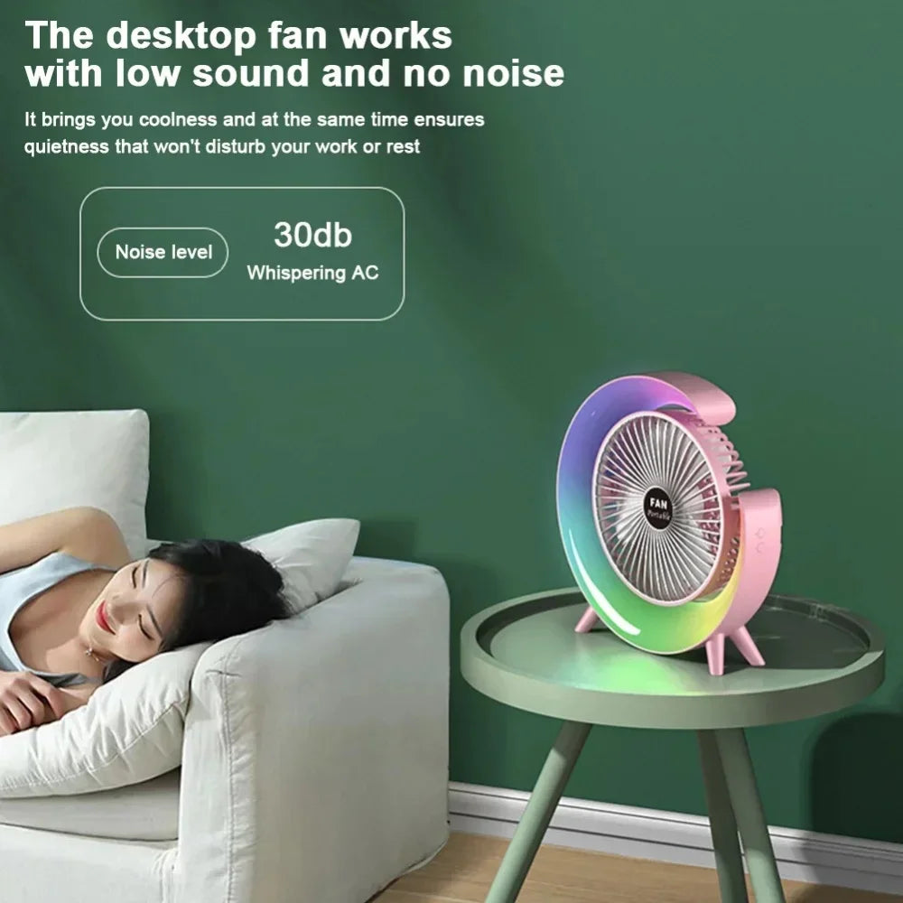 Portable USB Rechargeable Fan | 7-Color LED Mini Cooling Fan