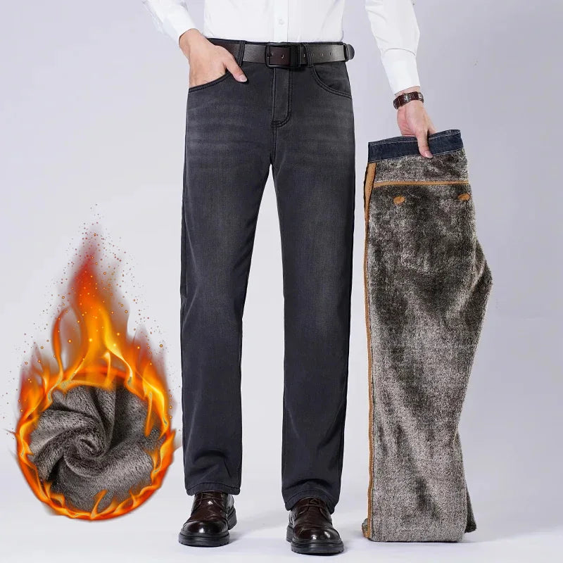 Men's Winter Jeans | Thick Plush Velvet Denim Pants for Comfort