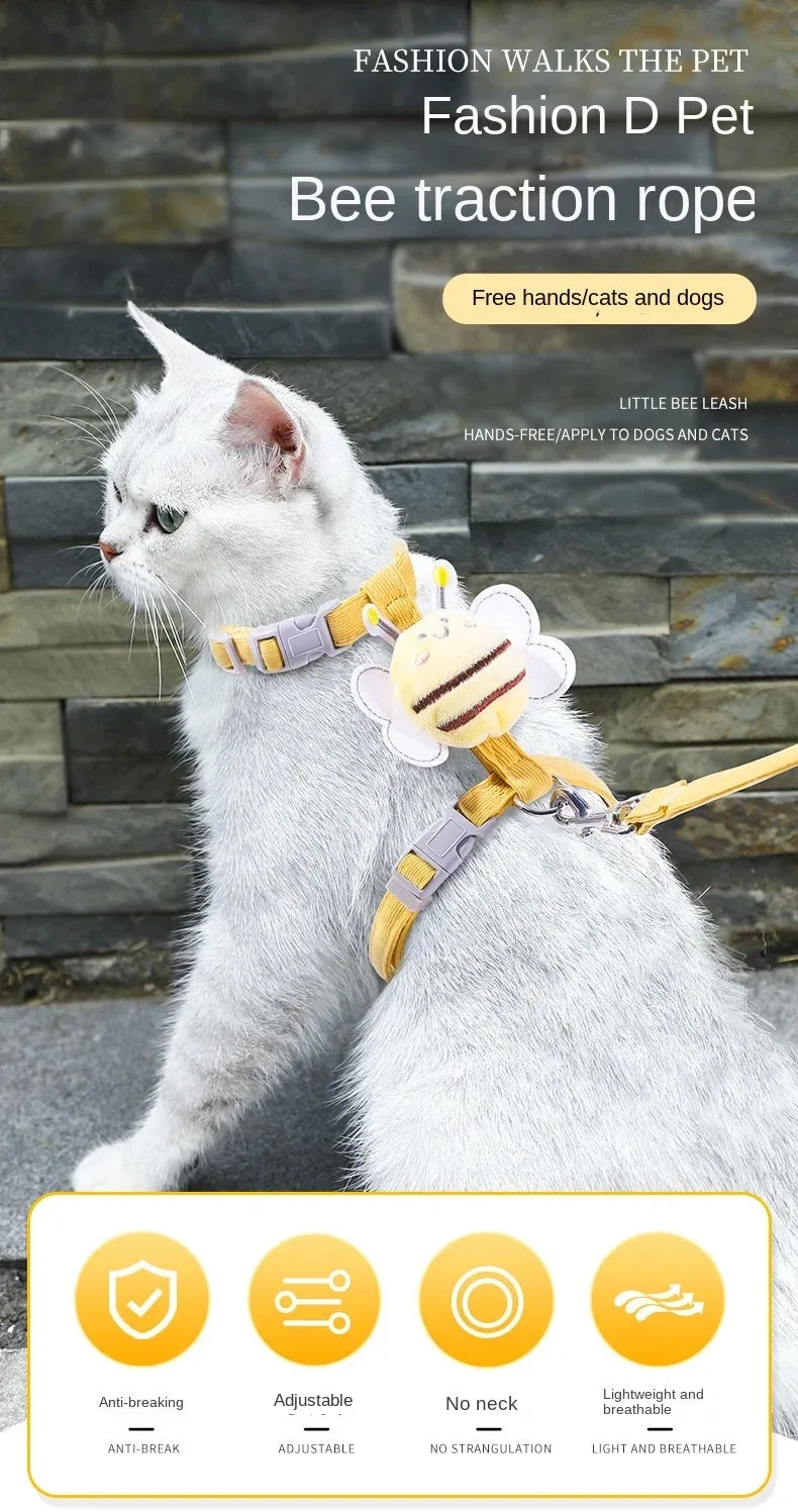 Cute Cartoon Bee Cat Harness & Leash Set for Small Pets