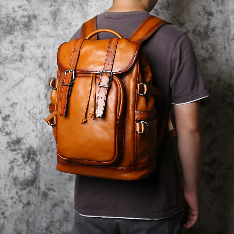 Mochila retro de cuero para hombre | Elegante bolso de viaje y escolar