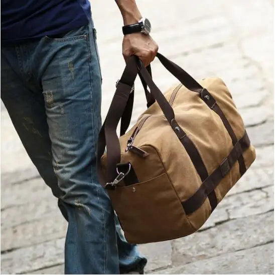 Large Capacity Casual Men's Canvas Travel Handbag | Lightweight Shoulder Bag