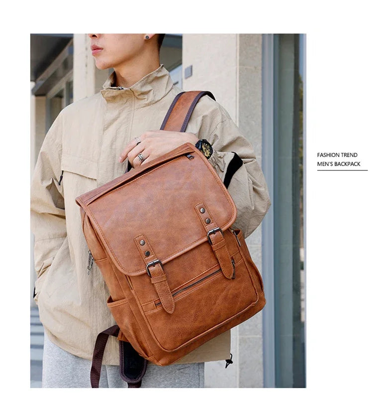 Large Capacity Vintage Men's Backpack | Stylish PU Leather Bag