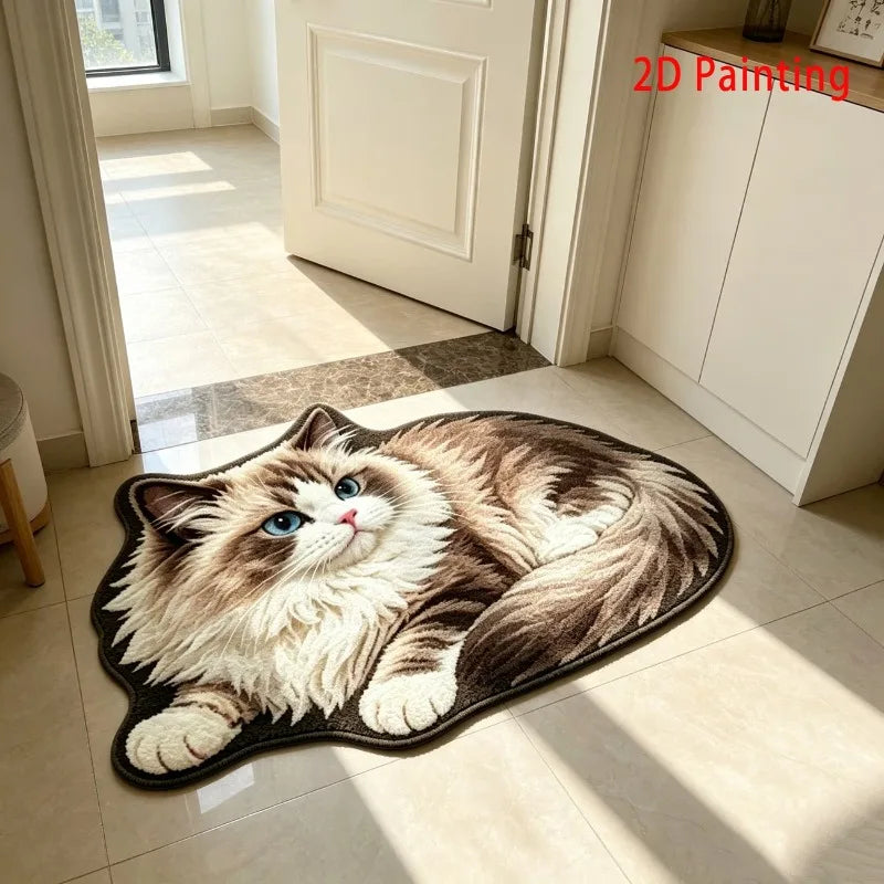 Cute Cartoon Ragdoll Cat Pattern Carpet | Soft Plush Floor Mat