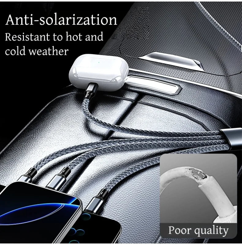 4-in-1 Multifunctional Charging Cable Supports USB-A to USB-C, Micro USB, and Braided Cables for Charging Multiple Devices