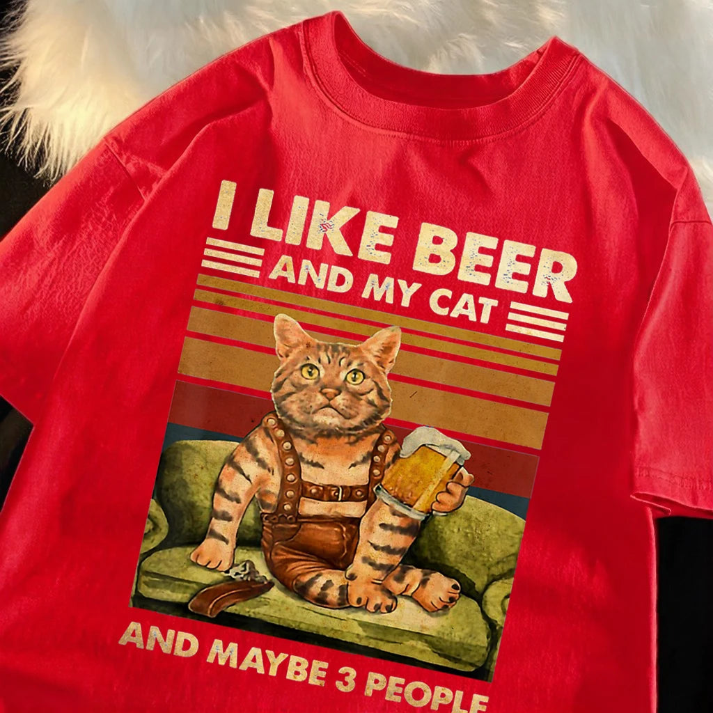 Men's Summer Cat and Beer Graphic T-Shirt | Soft Cotton Tee