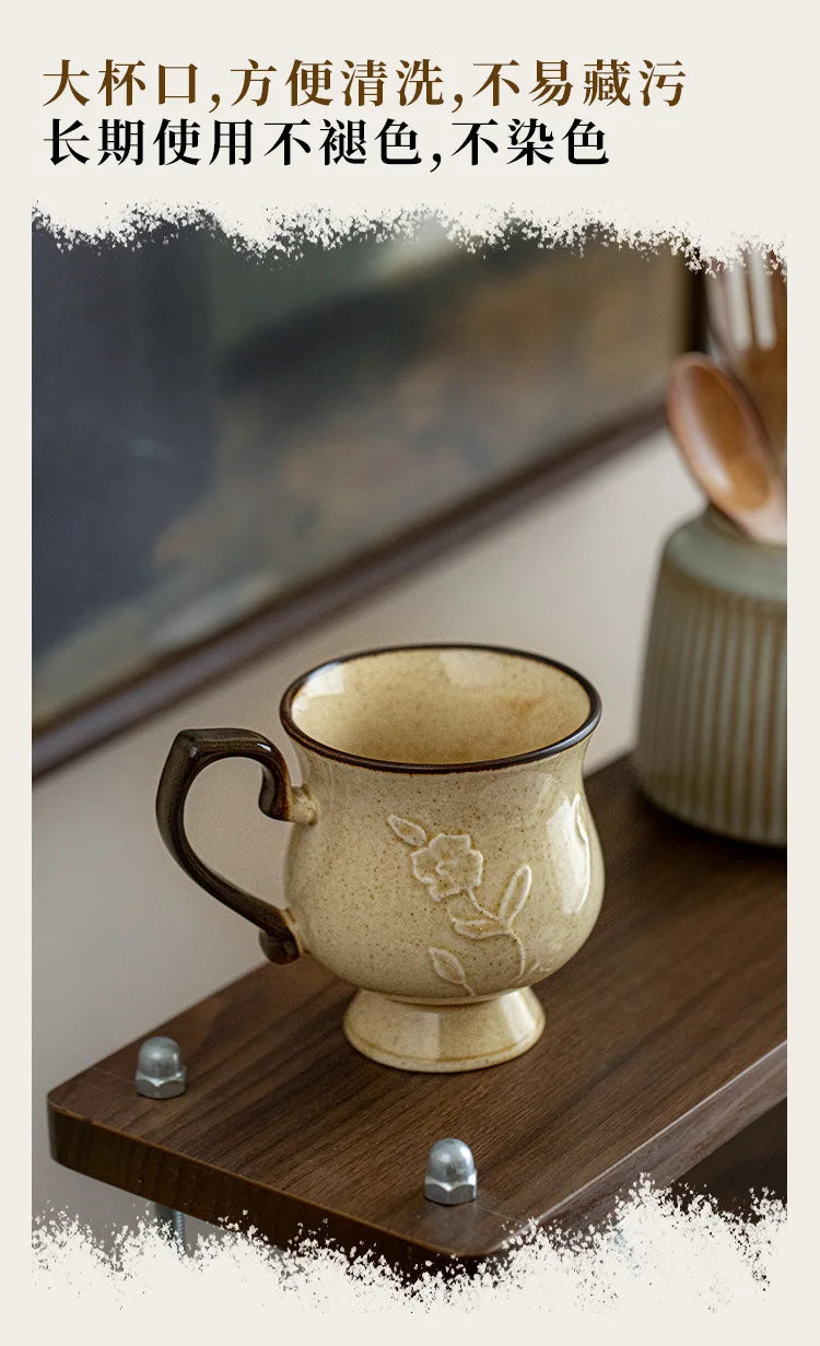 Medieval Relief Tall Ceramic Mug | Eco-Friendly Coffee & Water Cup