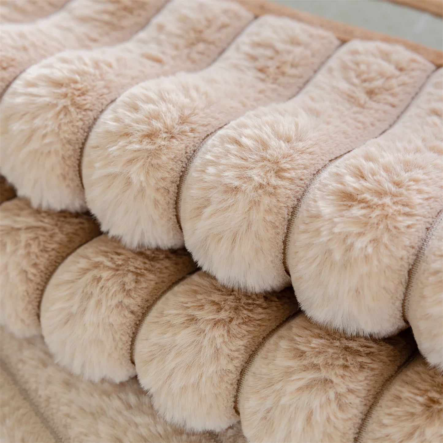 Stripe Imitation Rabbit Fur Plush Sofa Cover | Non-Slip Couch Slipcover