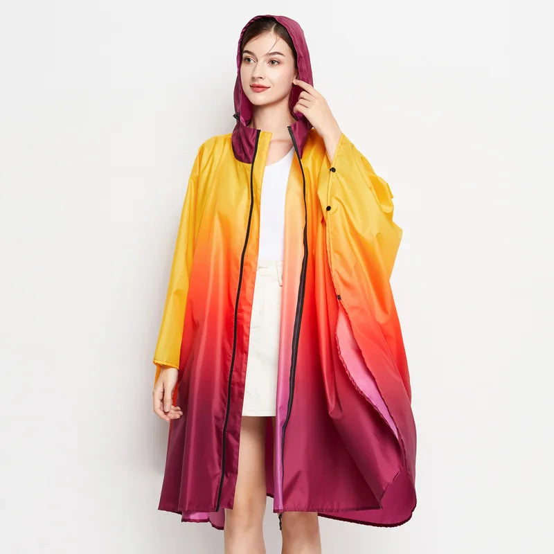 Big Size Women Gradient Color Raincoat | Lightweight Waterproof Cloak