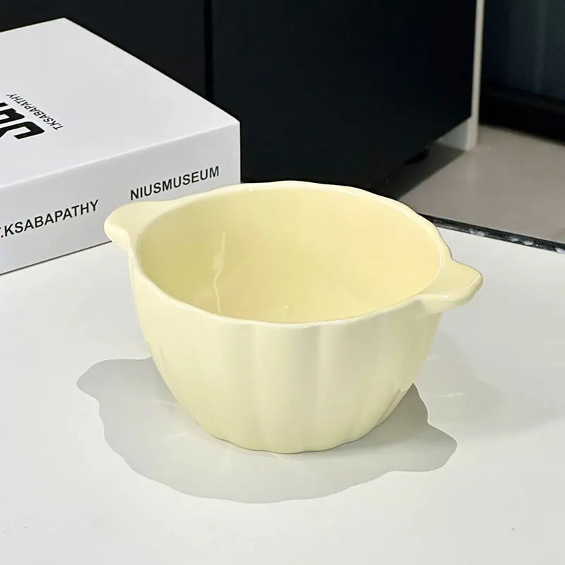 Ceramic Double-Handle Pumpkin Bowl | Versatile Tableware for All Meals