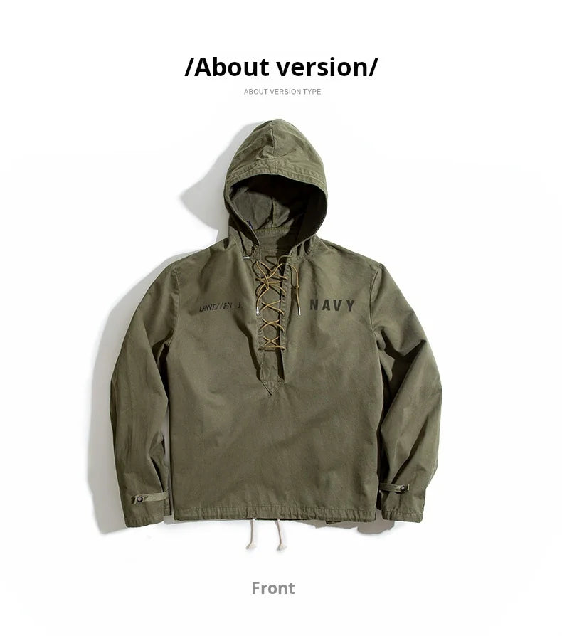 Men's Retro Green Hooded Sweatshirt | Stylish Adjustable Windbreaker