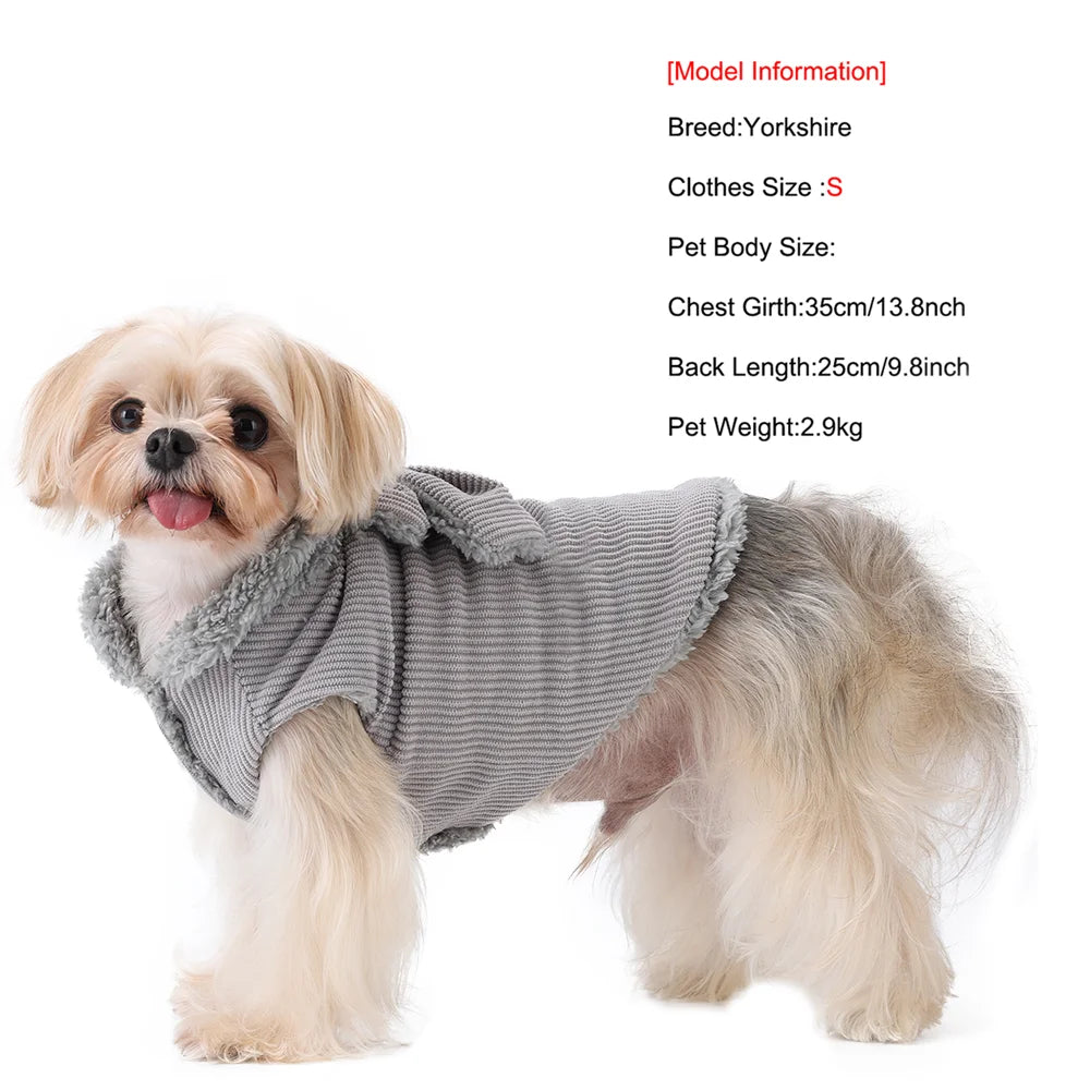 Abrigo de invierno de forro polar suave para gatos y perros | Chaleco con lazo de pana acogedor