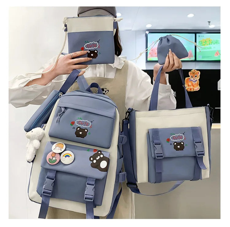 Large Capacity Kids Backpack | Versatile Nylon School Bag Set