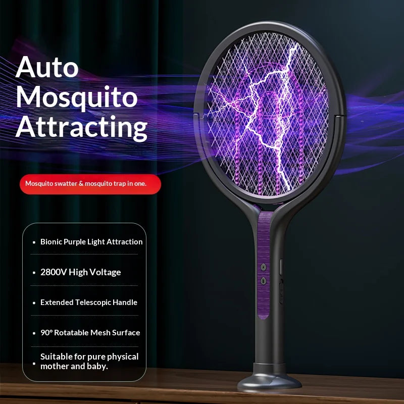 Rotating Head Bug Zapper Racket | Rechargeable Electric Fly Swatter