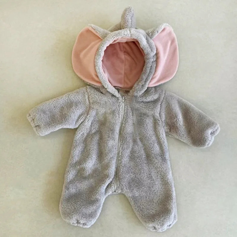 Cute Cartoon Elephant Fleece Jumpsuit for Infants | Cozy Winter Wear