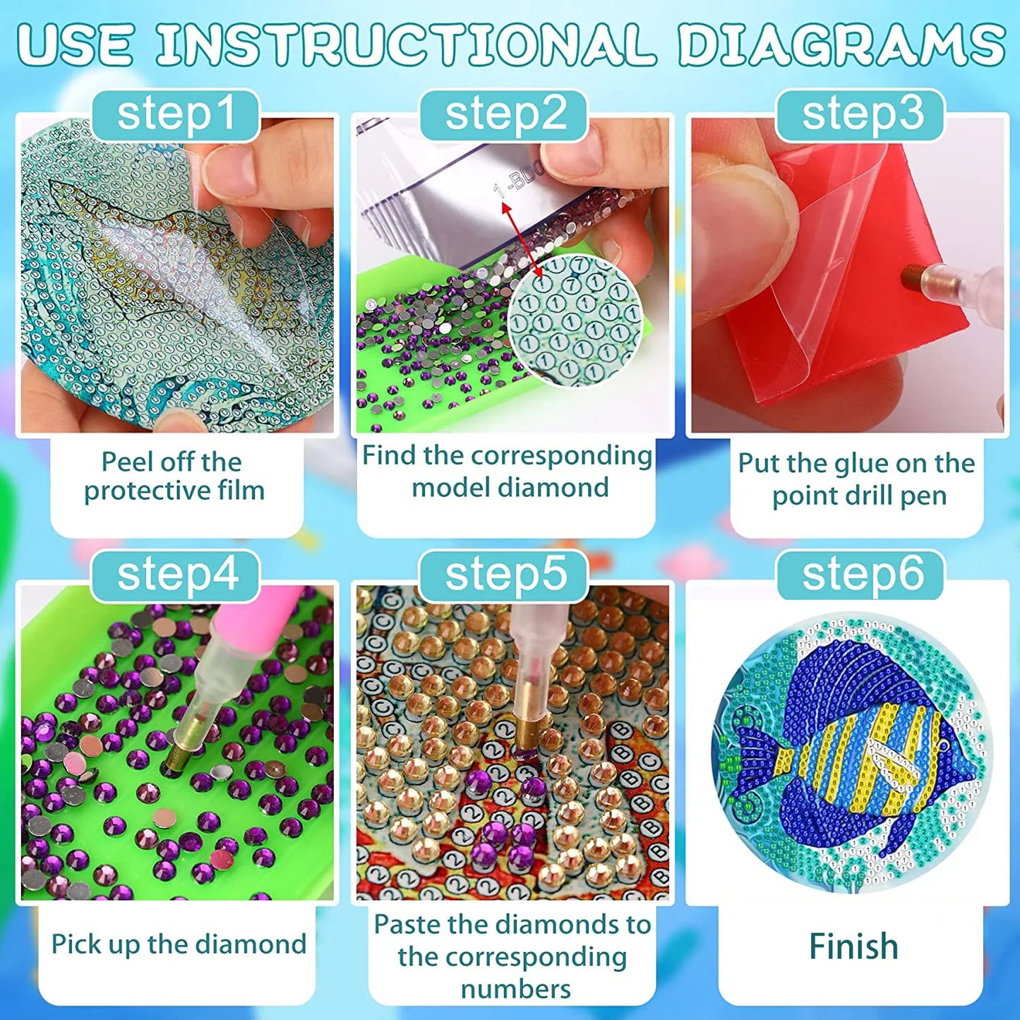 8-Piece DIY Mandala Diamond Painting Coasters | Full Drill Art Set