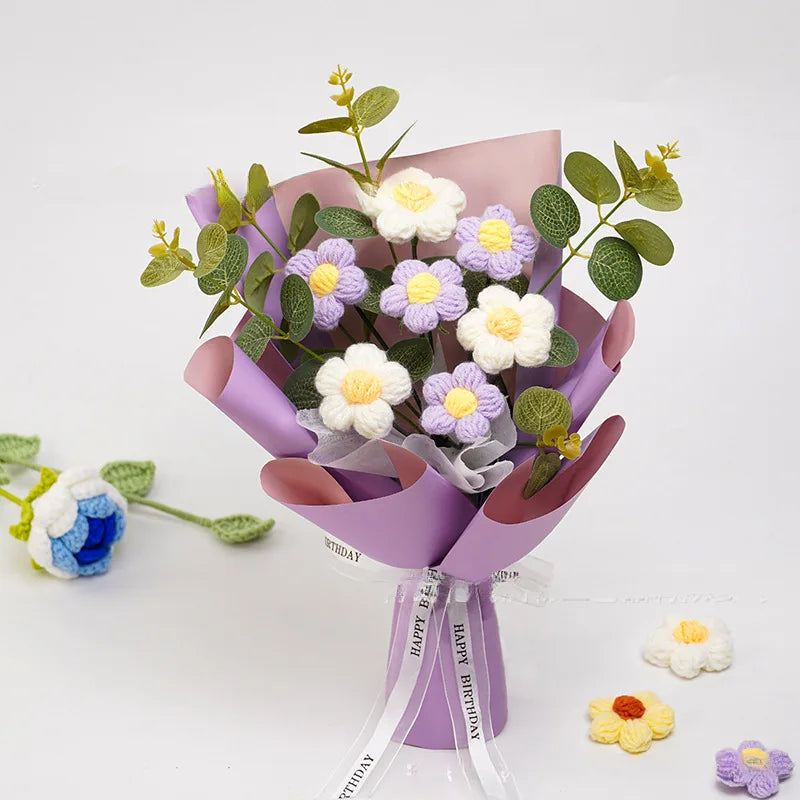 Ramo de Flores de Ganchillo de Hilo Hecho a Mano | Decoración Floral Eterna