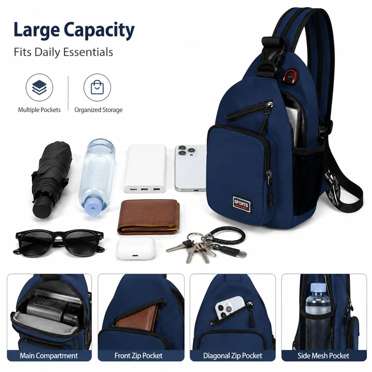 Water Resistant Oxford Sling Backpack | Lightweight Crossbody Bag
