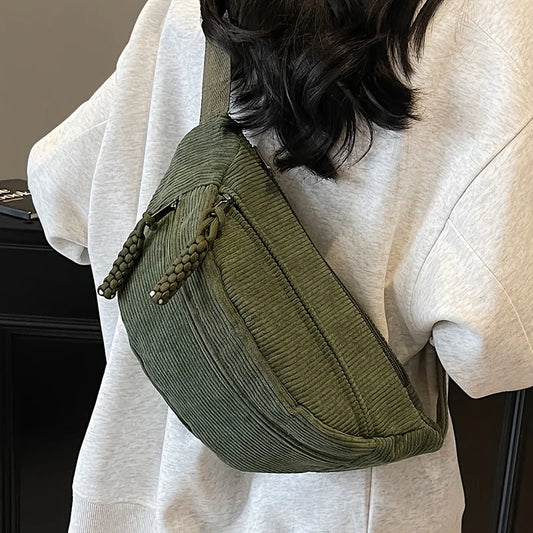 Vintage Women's Corduroy Waist Bag | Adjustable Crossbody Purse