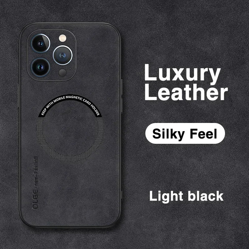 Luxury Leather Shockproof Phone Case for iPhone | Magnetic Charging