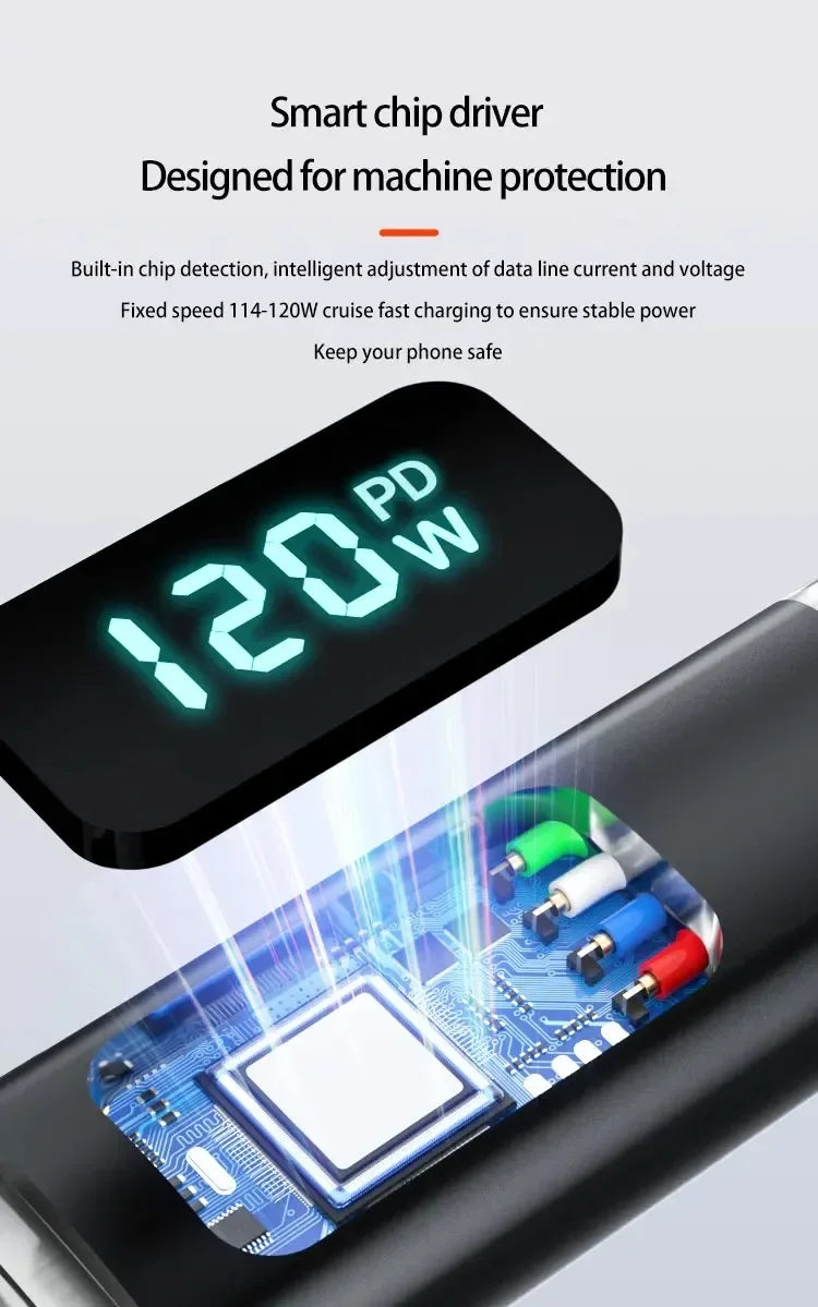 120W USB A to Type C Fast Charging Cable with LED Display
