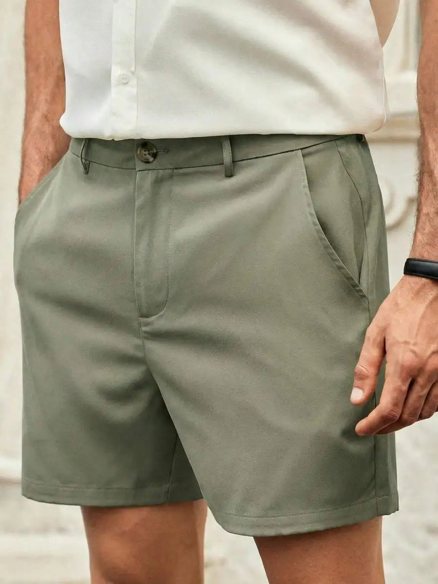 Men's Gray Woven Casual Shorts | Button Fly Knee Length Style