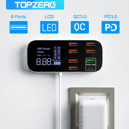 Cargador rápido USB de 8 puertos y 40 W | Estación de carga de viaje portátil