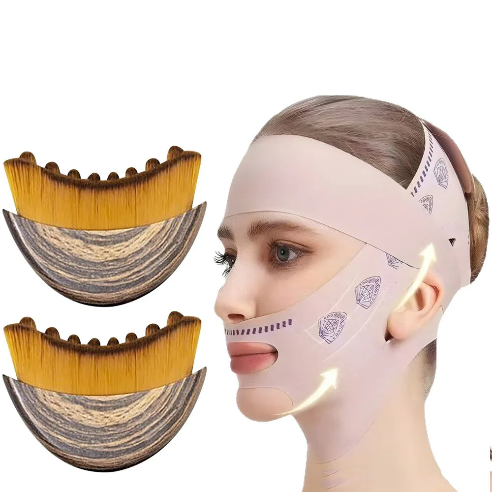 Face Sculpting Bandage & Massage Brush Set | V-Line Lifting Solution